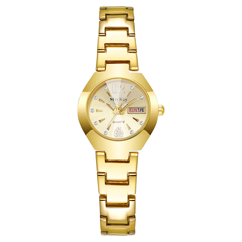 Mcykcy watch tungsten steel men's watch digital round quartz watch quartz gold and silver gold stainless steel