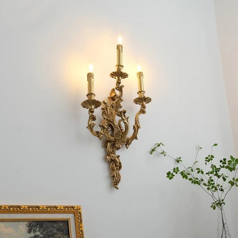 Vintage candle lamp French full copper wall lamp Living room Dining room Bedroom aisle Atmospheric luxury villa lamp wall lamp