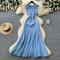French chic sleeveless beaded knit dress - women's summer high-waisted a-line dress - slimming, elegant, and versatile workwear maxi dress