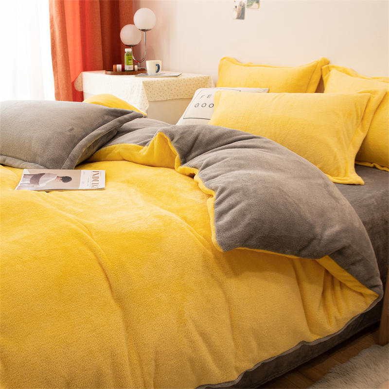 Solid color milk fleece four-piece set, fleece wholesale coral fleece bedding, bed sheet quilt cover, flannel bed three-piece set, winter