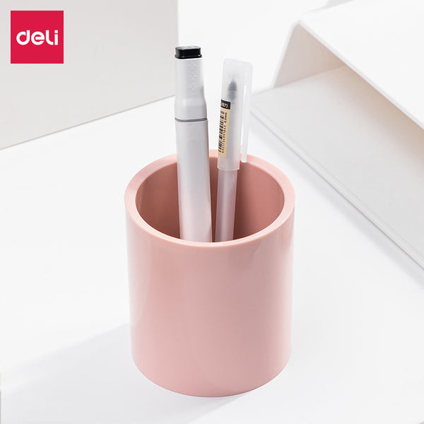Deli NS023 round pen holder simple and fashionable high school student office desktop stationery storage pencil case wholesale