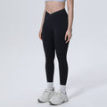 New arrival cross-border fashionpure color double-sided nylon seamless cross-waist tight yoga pants sports running fitness yoga