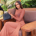 European and american style ins cross-border chic women's pleated tie-strap printed a-line dress - round neck, long sleeve, casual vacation dress