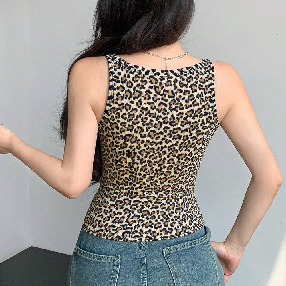 Export  pure desire leopard print vest women's summer outwear inner wear fashiontrendy bottom shirt suspender short