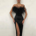 cross-border new spring/summer european and american style women's camisole feather dress - banquet, slim-fit, elegant, figure-flattering, sleeveless evening gown