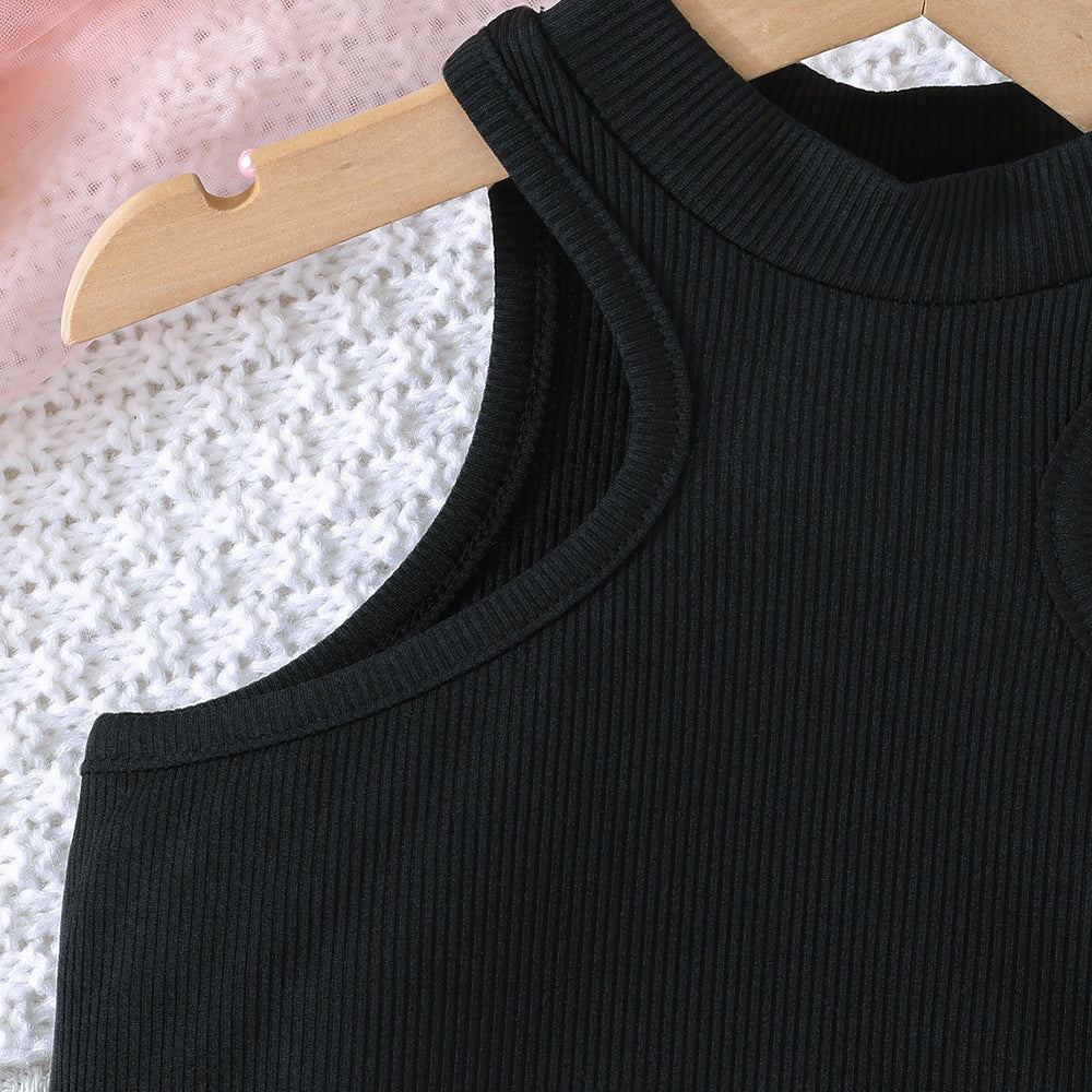 new european and american cross-border girl's summer sleeveless halter top + eyelet shorts two-piece set