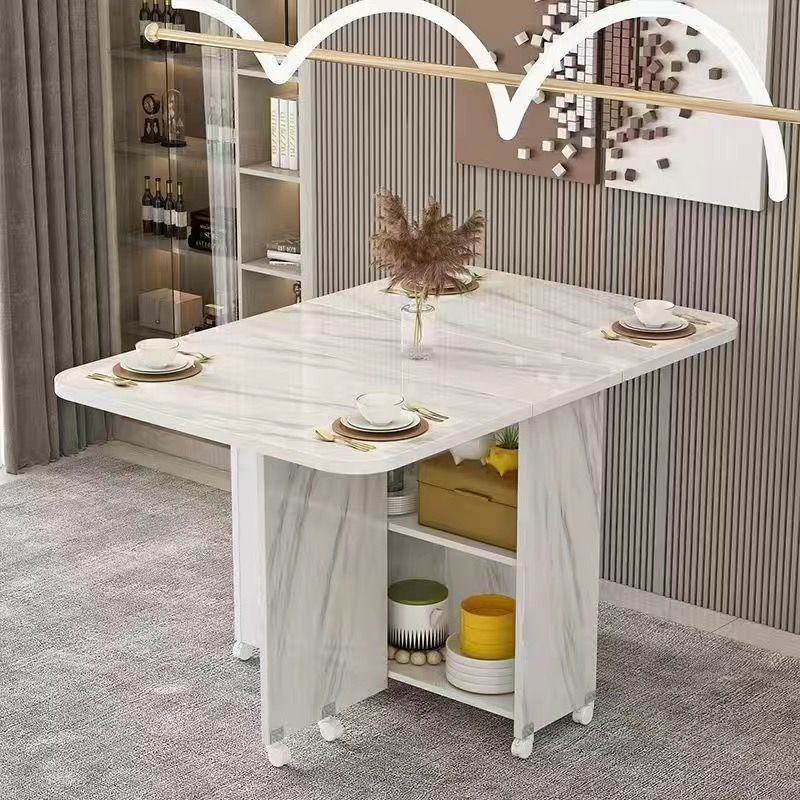 Foldable dining table for home use - compact, mobile, rectangular, ultra-thin, multi-functional dining table with wheels - ideal for small apartments, dining rooms, and dorms