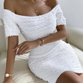 Amazon fashion cross-border women's summer  one-shoulder short sleeve off-shoulder sexy bodycon mini dress
