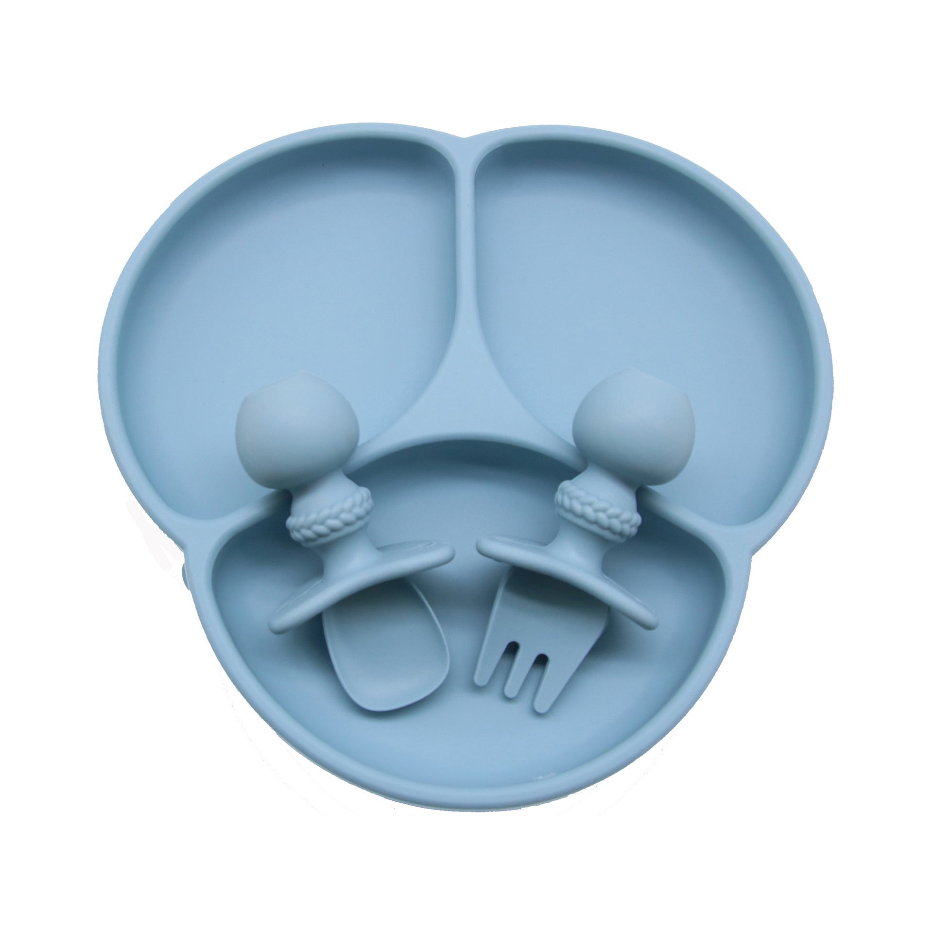 Children's silicone tableware set, complementary food bowl, baby learning to eat, fork, spoon, saliva pocket, strong suction, anti-drop tableware set