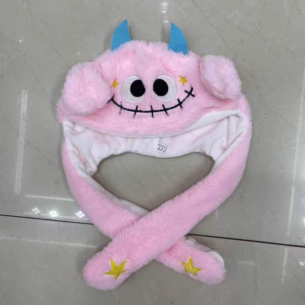 Tiktok viral cute plush bunny hat - squeeze the ears to make them move! light-up airbag beanie for warmth and cold protection