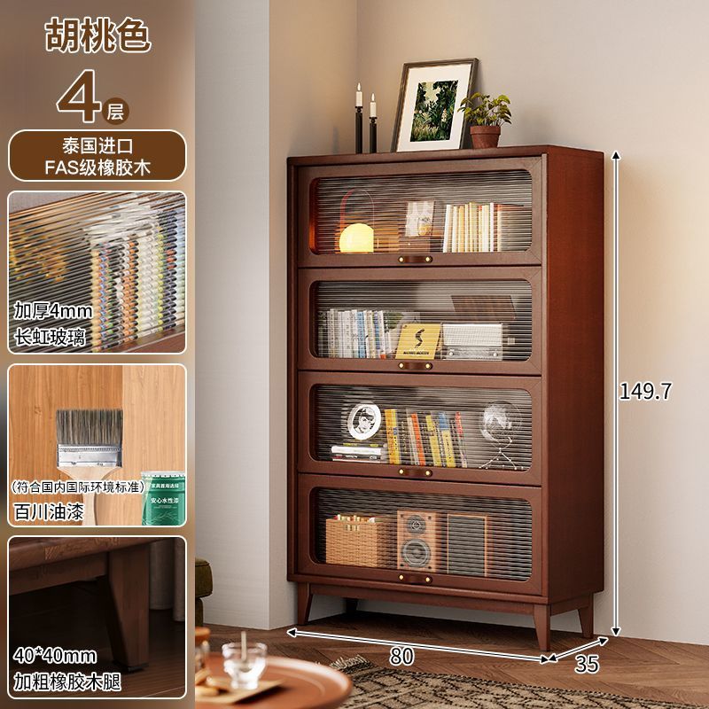 Solid wood bookcase dustproof with glass door bookshelf storage rack floor-standing for home storage cabinet living room bookcase medieval style