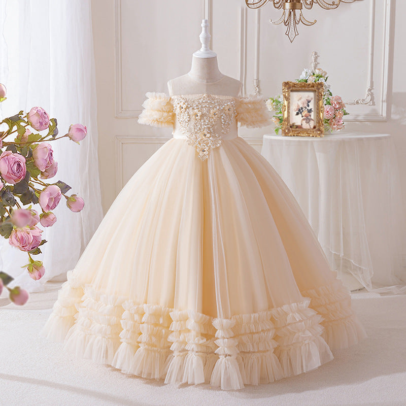 European and american style  girls' dress - mesh off-the-shoulder elegant birthday tutu dress - ready to ship