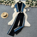 Summer fashion color block striped trim short sleeve top & high waist denim patchwork wide leg straight leg pants casual set for women
