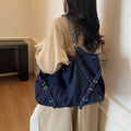 Autumn new arrival: large capacity denim tote bag - british style student school bag, shoulder bag, niche trendy handbag