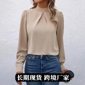 Satin blouse -  cross-border fashion - european & american women's clothing -  spring/summer new arrivals - stylish long-sleeve satin top/shirt