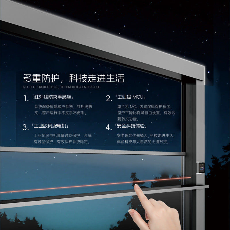 Electric vertical lift window for villa balcony commercial projects - aluminum double-layer insulated remote control lift window