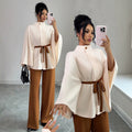 fashion:  new women's outfit - versatile stand collar, cinched waist, tie-waist cropped wool coat set