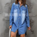 Amazon  fashion cross-border dress women's spring & fall  new single-breasted long-sleeved denim shirt