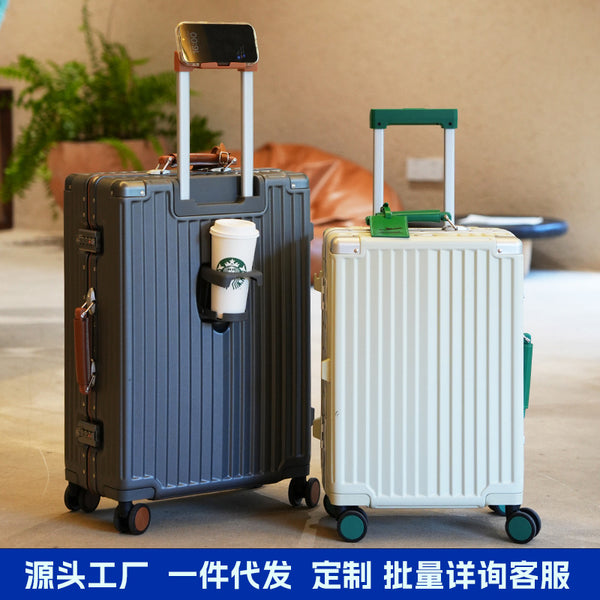 Cup holder aluminum frame suitcase anti-drop trolley case female student suitcase 20 inch boarding case 24 suitcase password suitcase