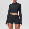 Ready-to-ship cross-border solid color double-sided brushed naked feel cropped jacket set - tight-fitting running, fitness, and yoga two-piece outfit