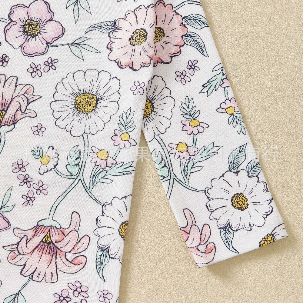 Export children's clothing baby clothes baby girl long sleeves bottom one-piece newborn printing triangle khaki