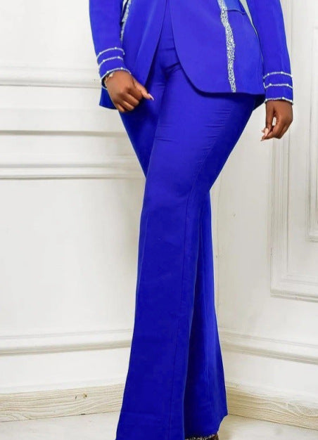 European and american mid-length beaded blazer - stylish sequin slim-fit banquet suit jacket