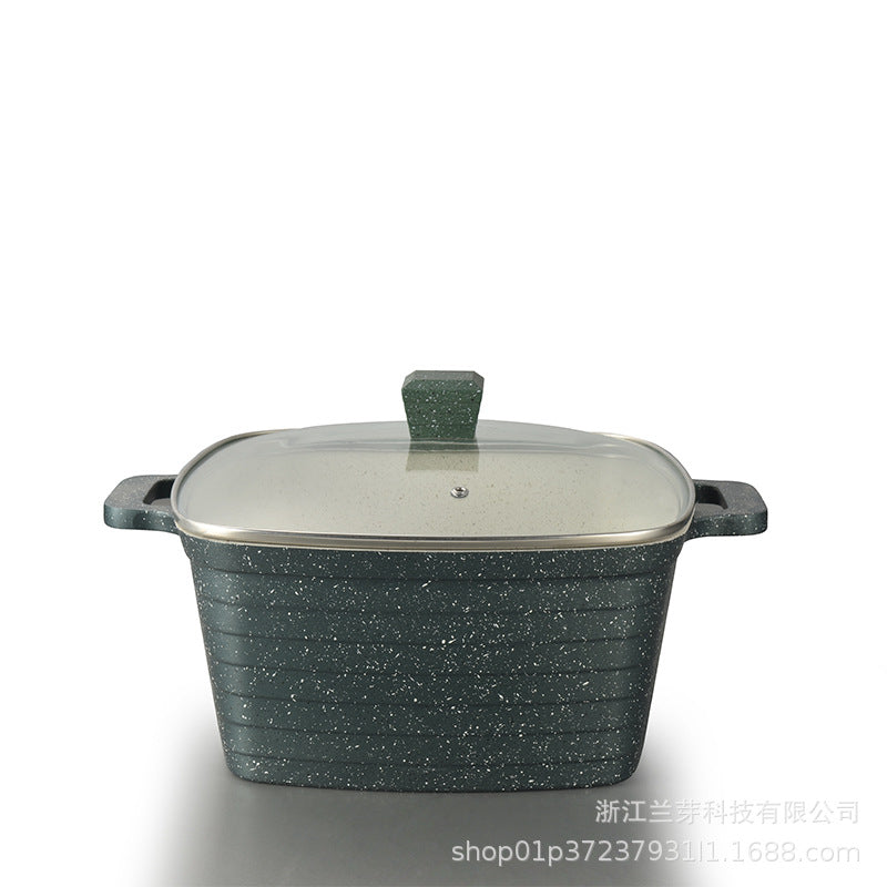 Personalized oem square for home non-stick pot soup pot die-cast aluminum pot high and deep ten-piece kitchen pot set stew pot
