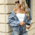 foreign trade european and american spring and summer clothing   new arrival washed hooded denim jacket outweartops