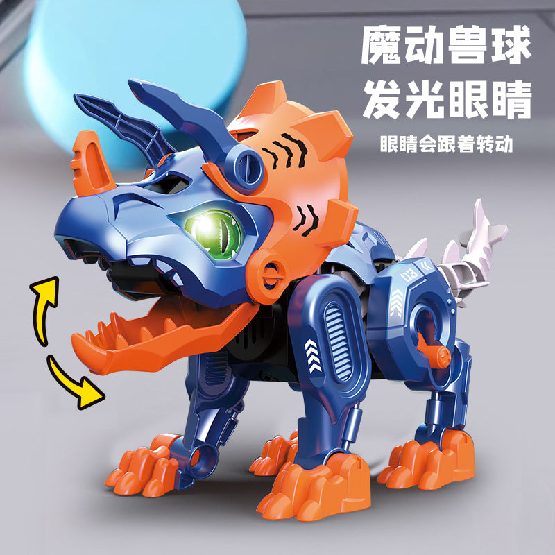 new arrival egg-shaped dinosaur deformation disassembly and assembly triceratops tyrannosaurus rex eyes can light up kids boys toys