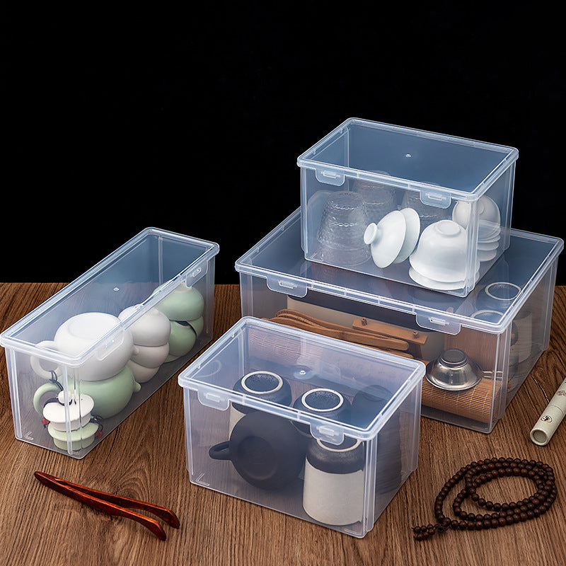Desktop teacup tea set storage box dust-proof portable plastic transparent storage box with lid processing custom LOGO