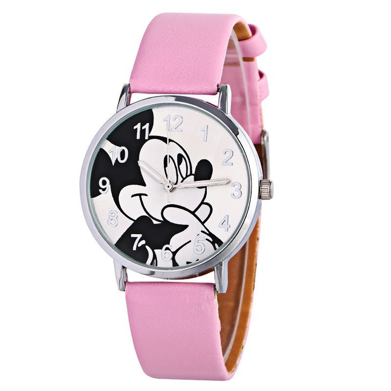 Wish cross-border wholesale cute mouse cartoon kids' watch, mouse pu leather strap fashion quartz watch, dropshipping available for women