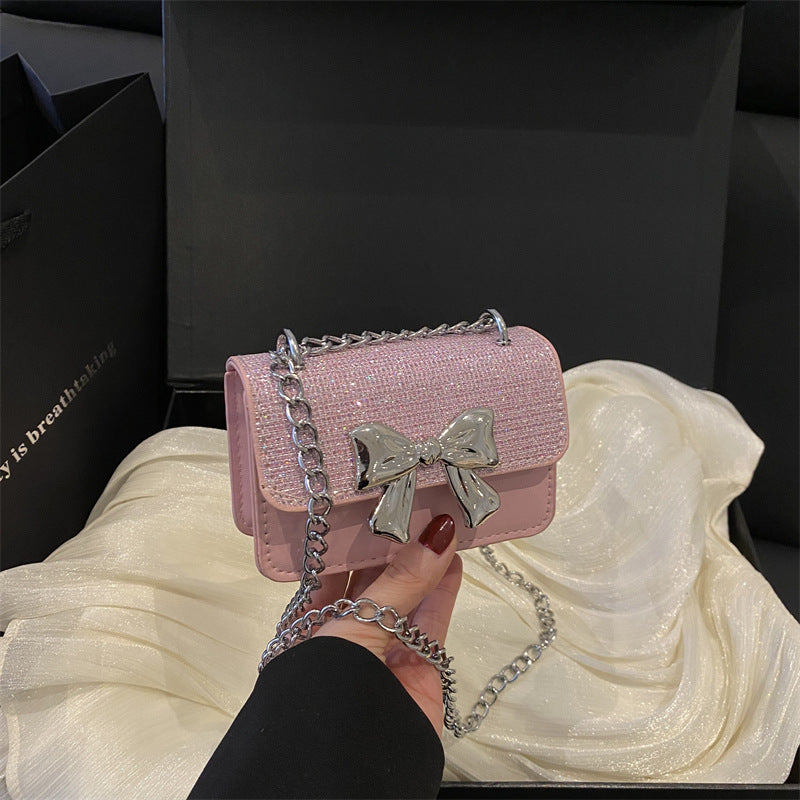 Fashion Bow Small Square Bag Mini Delicate Chain Shoulder Bag Trend Mini Premium Textured Niche Crossbody Bag