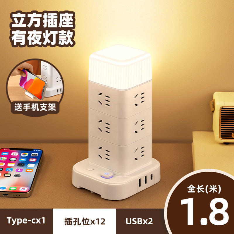 Smart vertical power strip socket with usb mobile phone charging multi-port tower office for home creative power strip rubik's cube