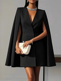 european and american  cross-border autumn commute double-breasted shawl cape solid color suit dress women's clothing