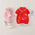 Baby spring autum baby girl long sleeves partial magpie double-layered khaki full moon tang suit style embroider one-piece clothes