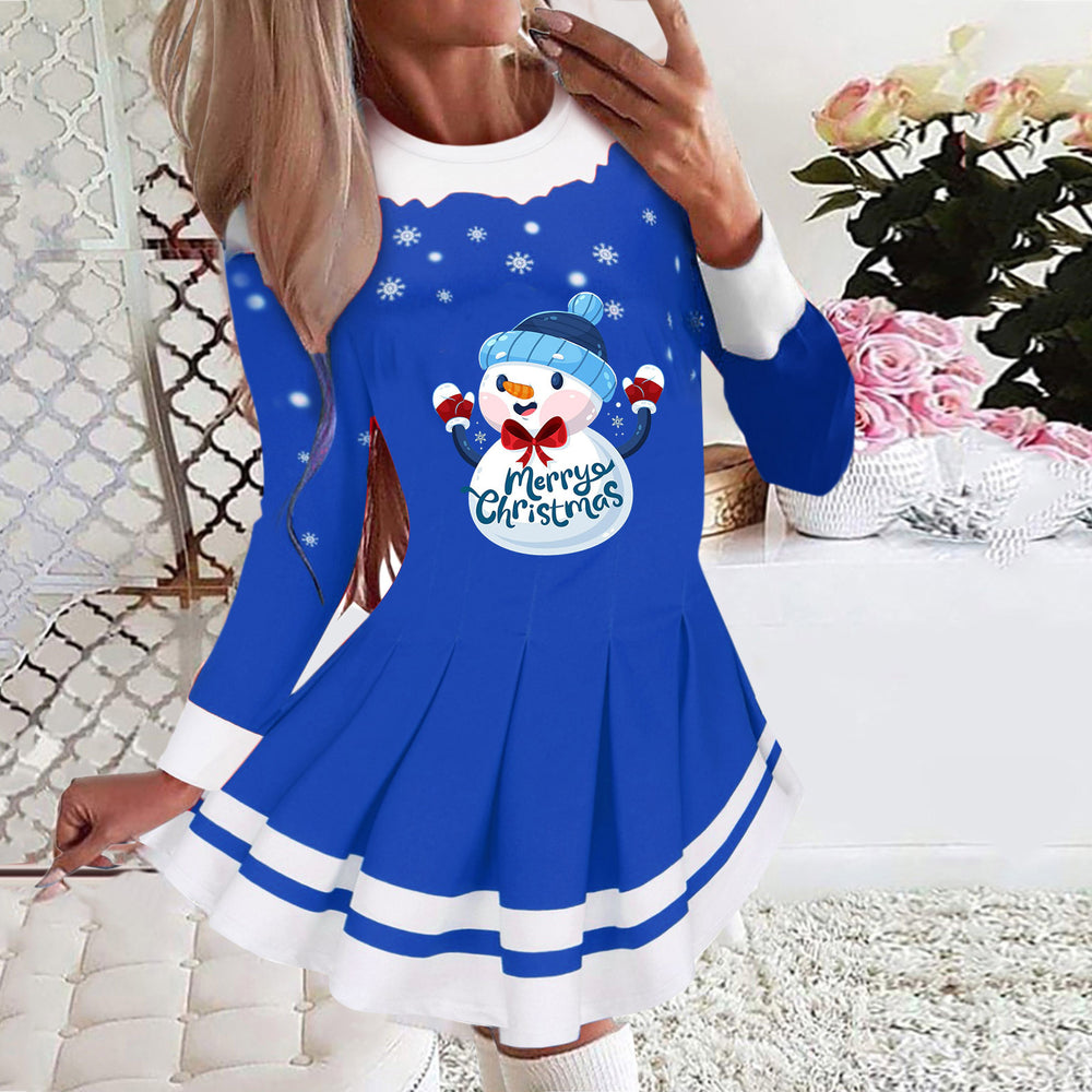 2025 european and american cross-border women's autumn/winter new collection: round neck long sleeve pleated casual party dress