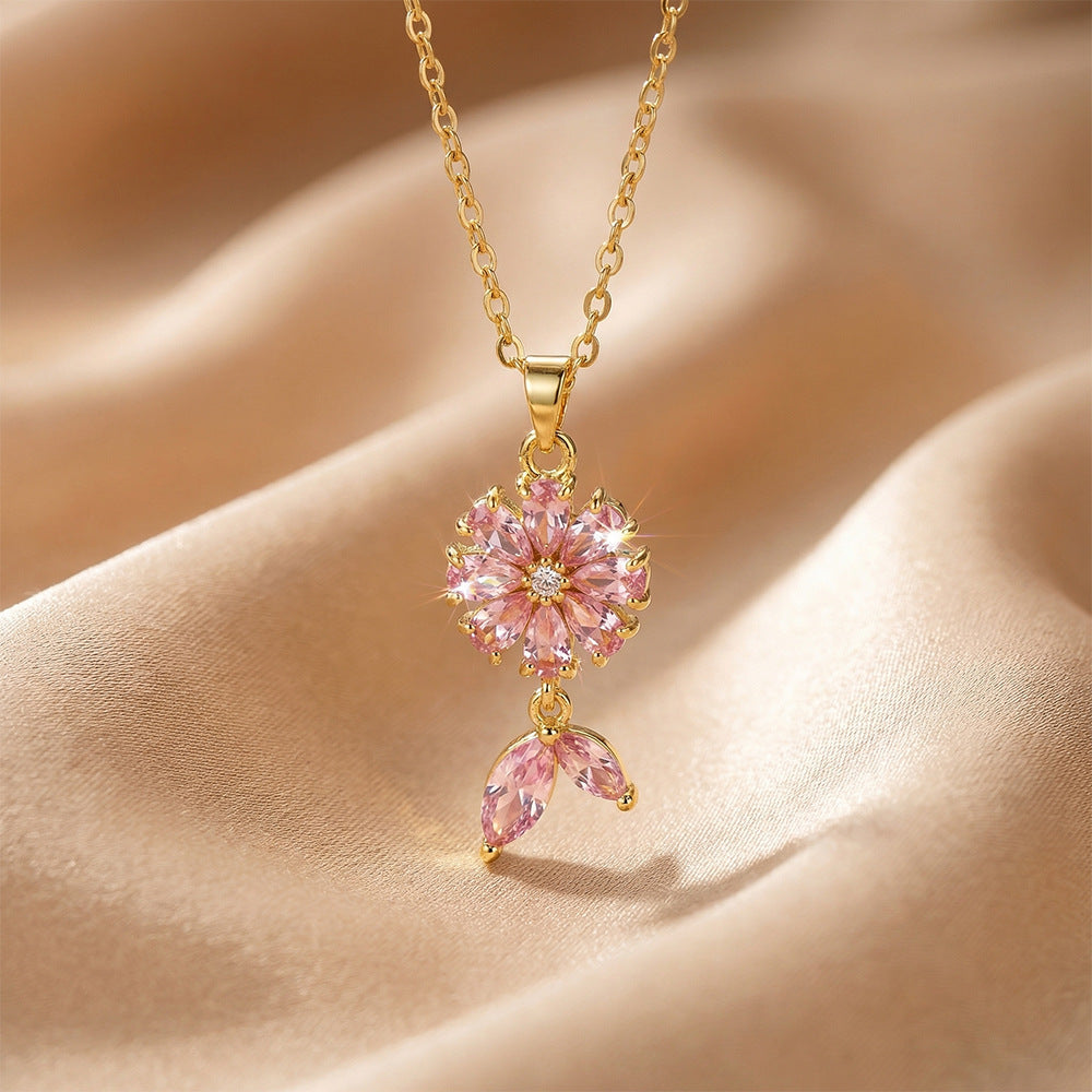Popular internet celebrity fashion inlaid zirconium necklace for women accessible luxuryniche styleeasiest for matchelegant copper gold-plated non-fading clavicle chain jewelry
