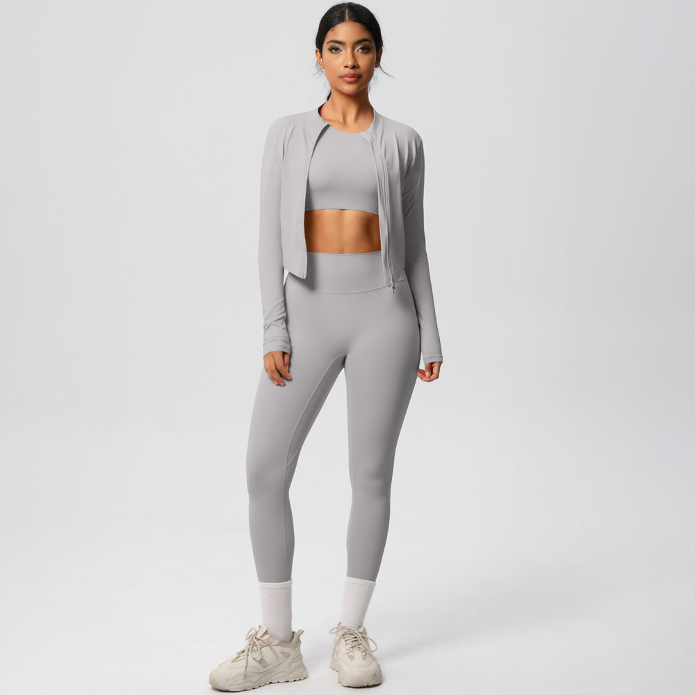 European and american style solid color seamless brushed yoga set - tight-fitting, quick-drying, butt-lifting workout running fitness three-piece set