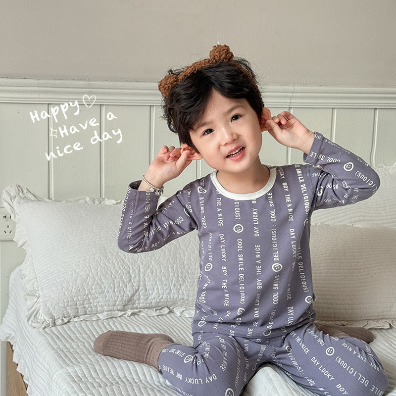 Kids type a autumn clothes and long trousers boys pure cottonintimatessuit girl lycra cotton home clothes pajamas pure cottoncomfortable
