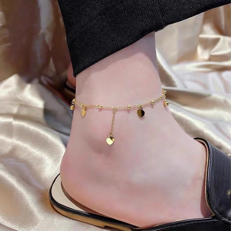 2025 new heart-shaped tassel anklet for women - premium lucky bead sexy foot chain in titanium steel, fade-resistant
