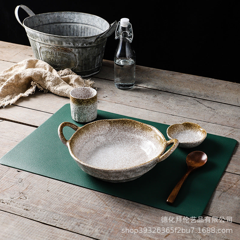 Japanese retro one-person meal set deep dry pot vegetable plate for homeclassy curry rice plate double ear soup plate