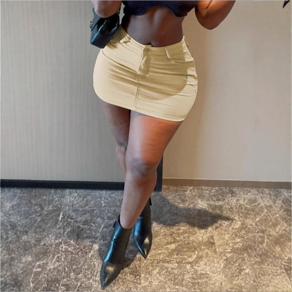 Europe and the United States  special 2025 new Spice Girl style denim skirt pants hip-wrapped anti-light mid-waist skirt miniskirt