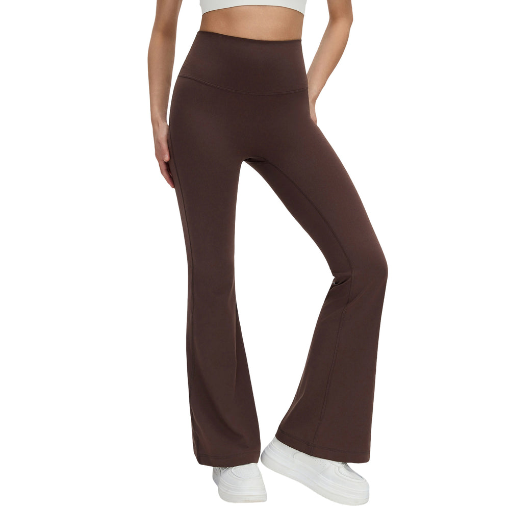High-waisted, slightly flared yoga pants for women, designed to lift the hips, flatten the tummy, and create a slimming silhouette. these stretchy, barely-there feel leggings are perfect for pilates and other fitness activities. style d26017