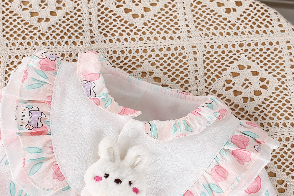 Baby clothes autumn romper infant crawling suit girl double layer cute long sleeve outing clothes princess outing jumpsuit
