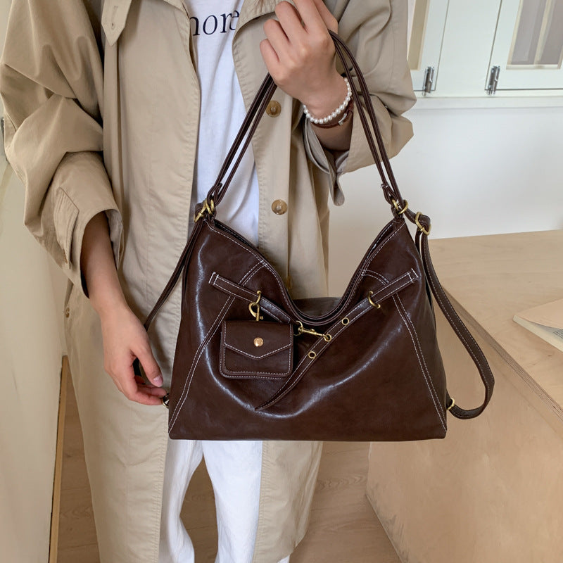 2025 korean style double shoulder crossbody multifunctional backpack women's new casual bag minimalist large capacity shoulder tote bag