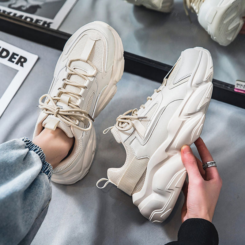 Winter breathable men's shoes 2025 new trendy mesh athletic running casual height increasing wear-resistant white dad shoes