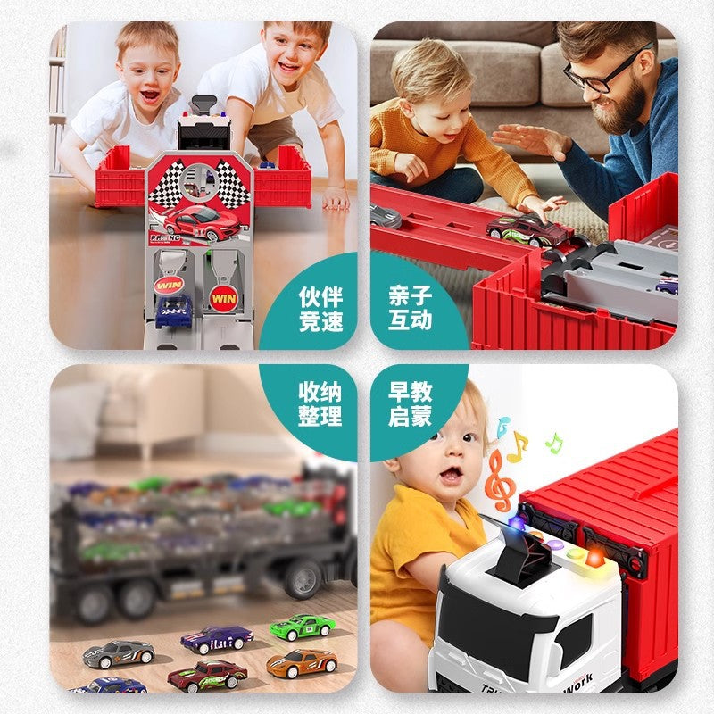 Children's transforming big truck track ejection car 6 storage container engineering vehicle container 8 boy toy 3 years old 5