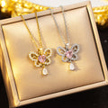 [titanium steel] hollow butterfly tassel light luxury elegant full diamond necklace women's gorgeous high-end easiest for matchsweater chain jewelry