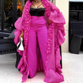 African plus size loose pleated lace ruffle sleeve top and wide leg pants set - party wedding robe two-piece outfit