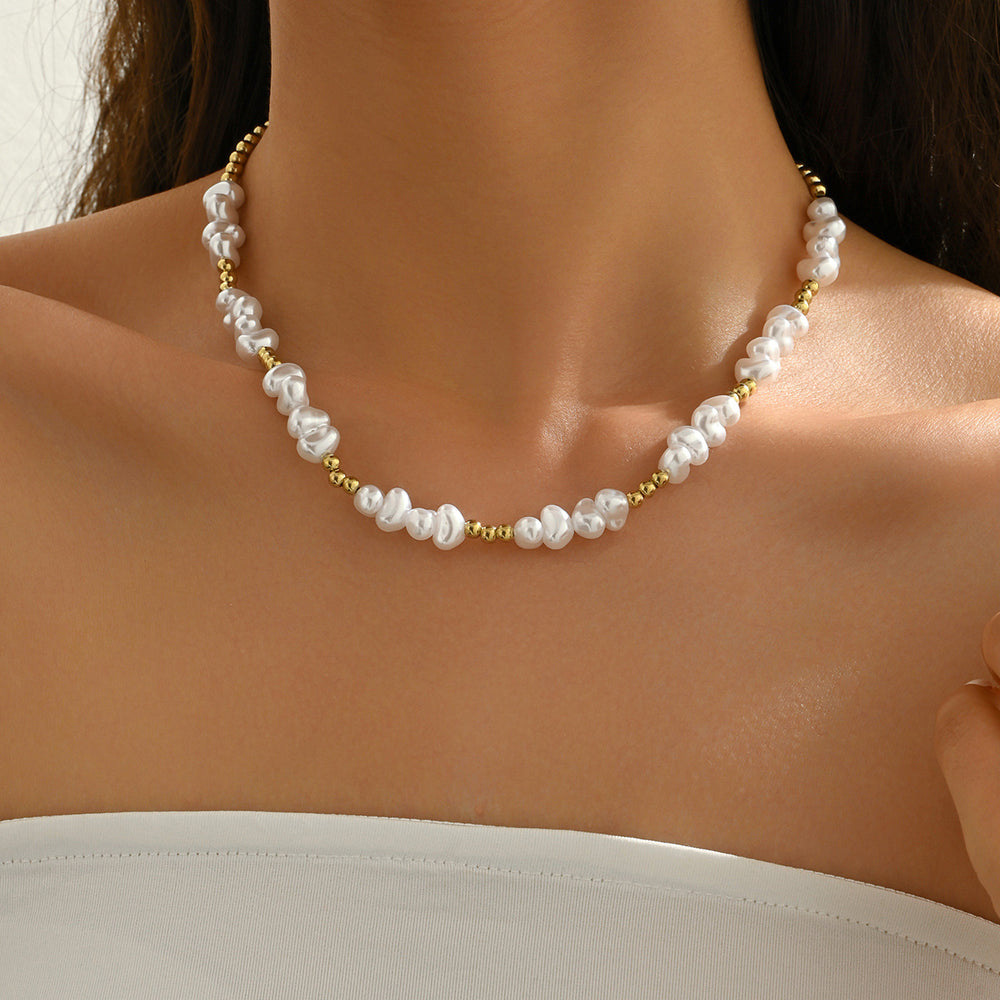 Irregular imitation pearl necklace wholesale european and american cross-border jewelry retro accessible luxury high-end stacked clavicle chain jewelry